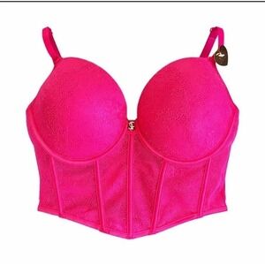 Juicy Couture 38C Hot  Pink Convertible Bustier Corset Lace Bra Coquette NWT